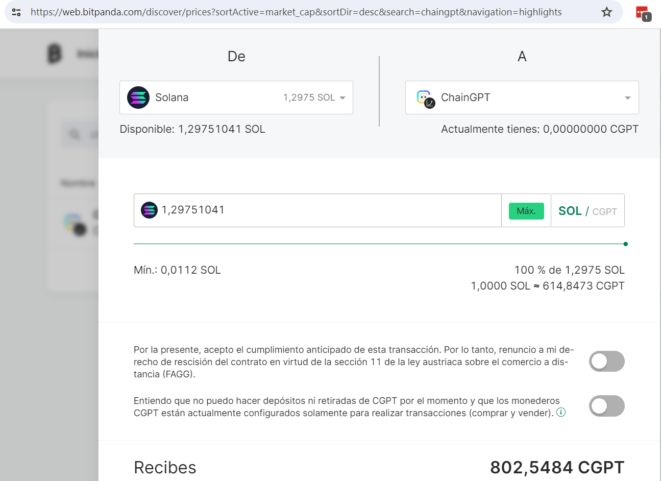 Haciendo un swap de criptomonedas con Bitpanda