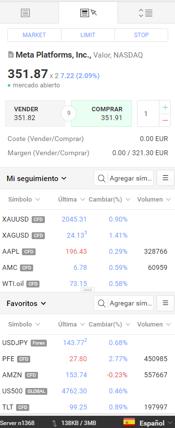Libro de compra-venta de acciones reales en Roboforex