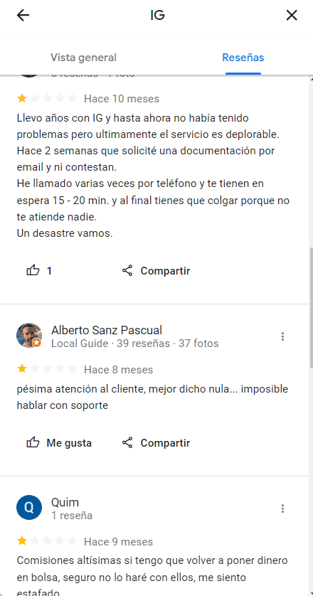 IG Markets opiniones google map