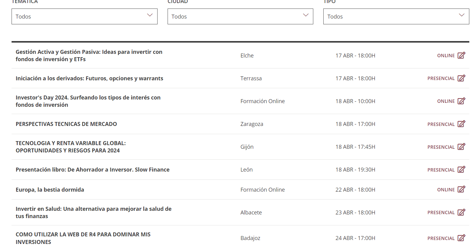 Renta 4 cursos presenciales