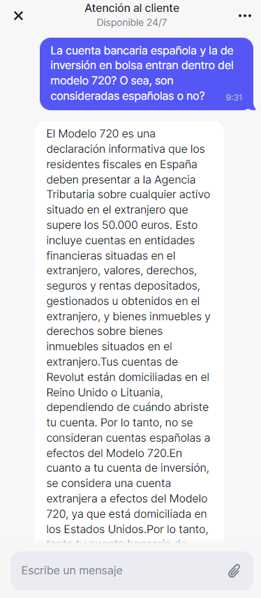 Atencion al cliente Revolut chat