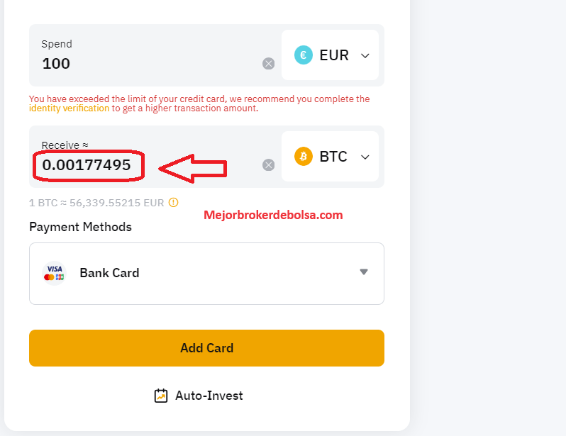 Comisión de compra con tarjeta de banco en Bybit
