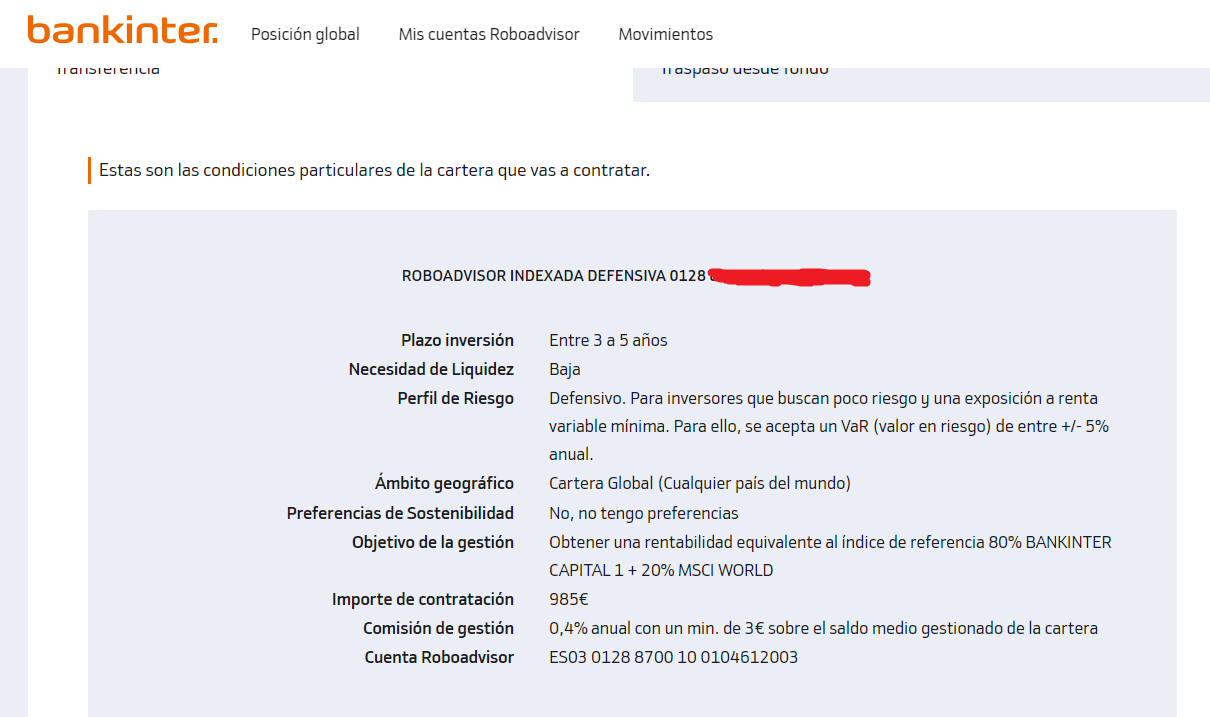 Bankinter Roboadvisor perfiles