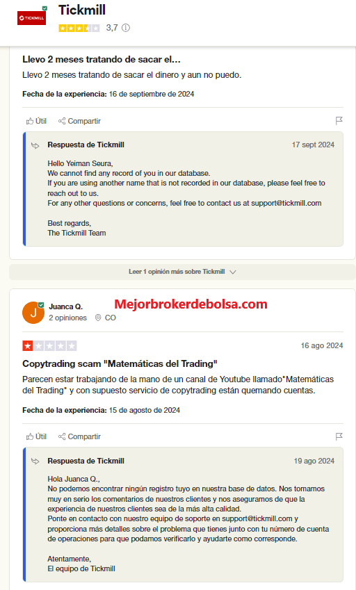Opiniones de Tickmill en Trustpilot