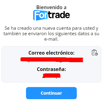 Confirmación por correo de la cuenta de demostración de Fortrade