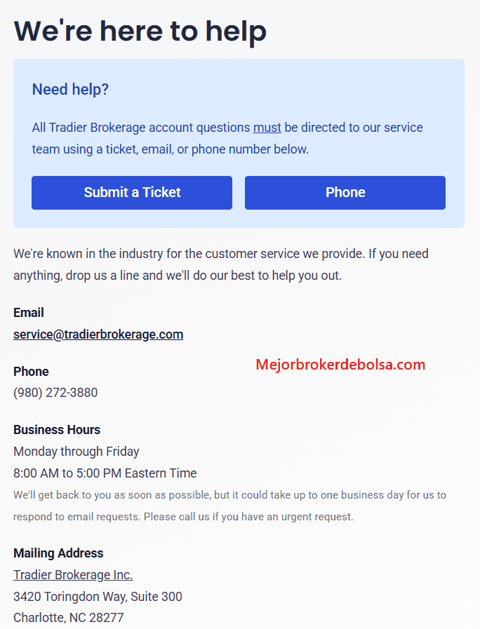 Métodos de soporte en el broker Tradier