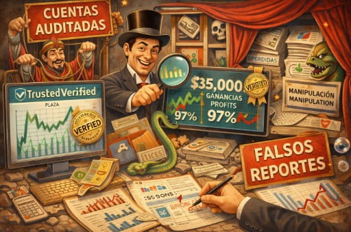 Explico como hay muchas plataformas de verificacion y auditoria de traders que son una estafa pues dan reportes que esconden pérdidas